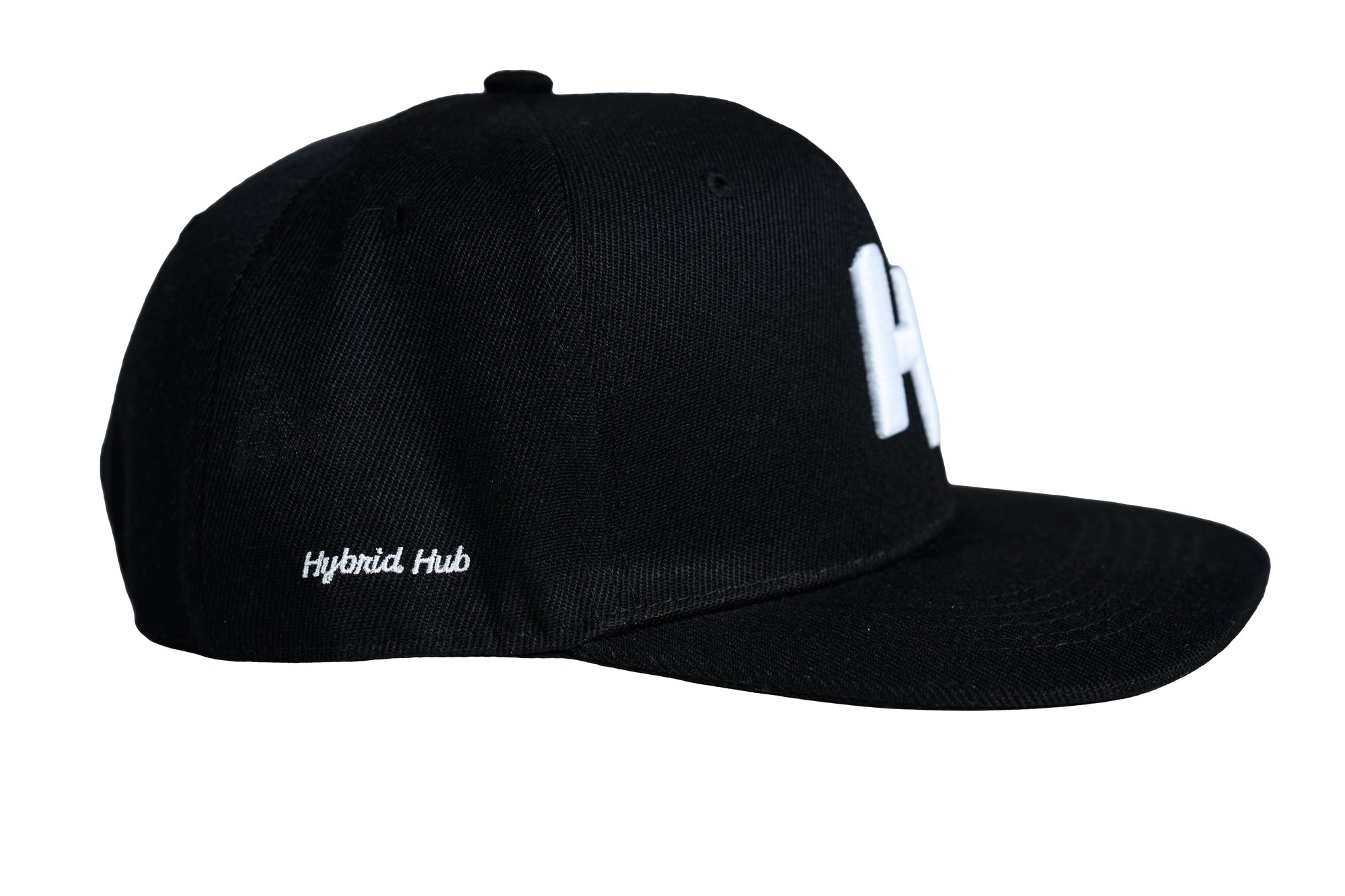 Black cap with 'Hybrid Hub' branding on a white background