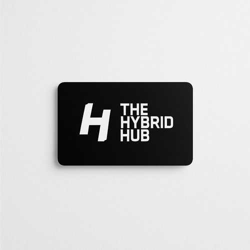Black card with 'The Hybrid Hub' logo on a light gray background